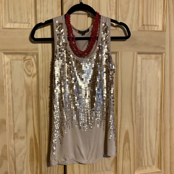 Gold and Taupe sequin tank top - Picture 1 of 4